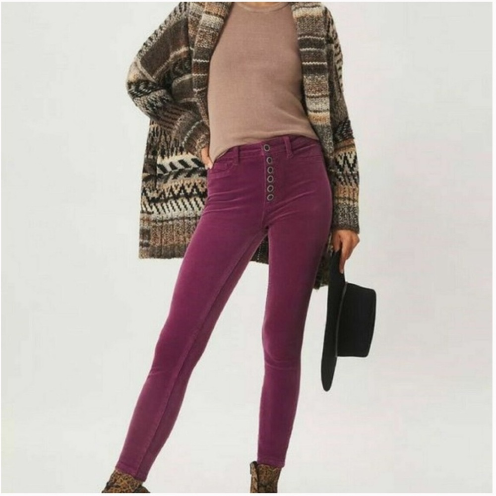 Anthropologie Pilcro High-Rise Button-Fly Skinny Corduroy Plum Pants Size‎ 27